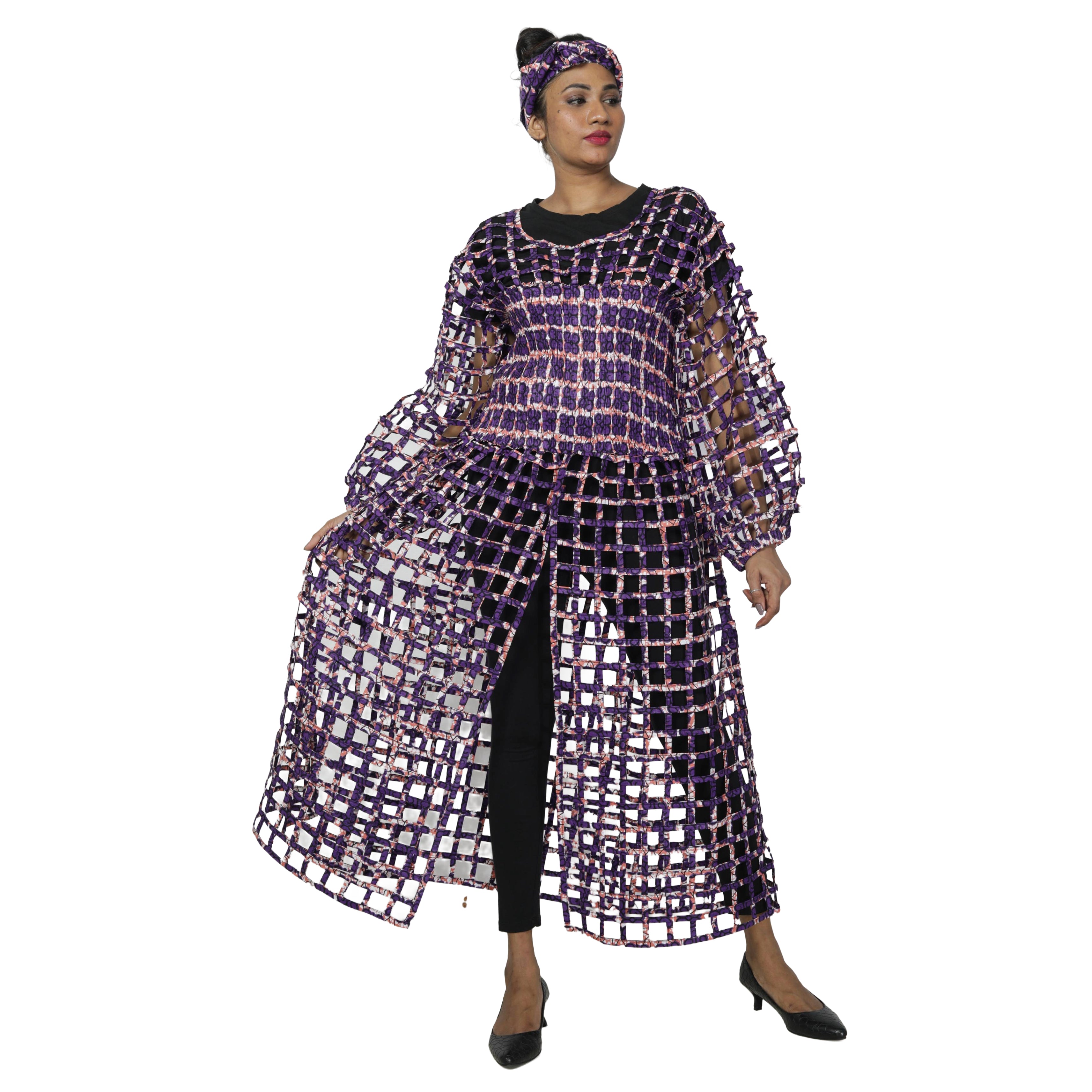 long sleeve smocked bodice dress Smocked Bodice Half Puff Sleeve Midi Dress Large