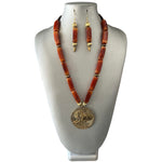 Women's Golden Lion Pendant Necklace and Earring Set