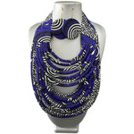 Women's African Printed Double Layer Fabric Necklace Set with Round Earrings
