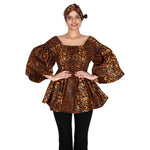 Women's Printed Off Shoulder Peplum Tunic with Smocking - FI-2039