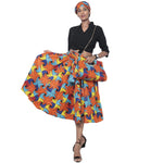 Women's African Print Midi Skirt with Tie Waist and Matching Headwrap -- FI-36P With Handbag