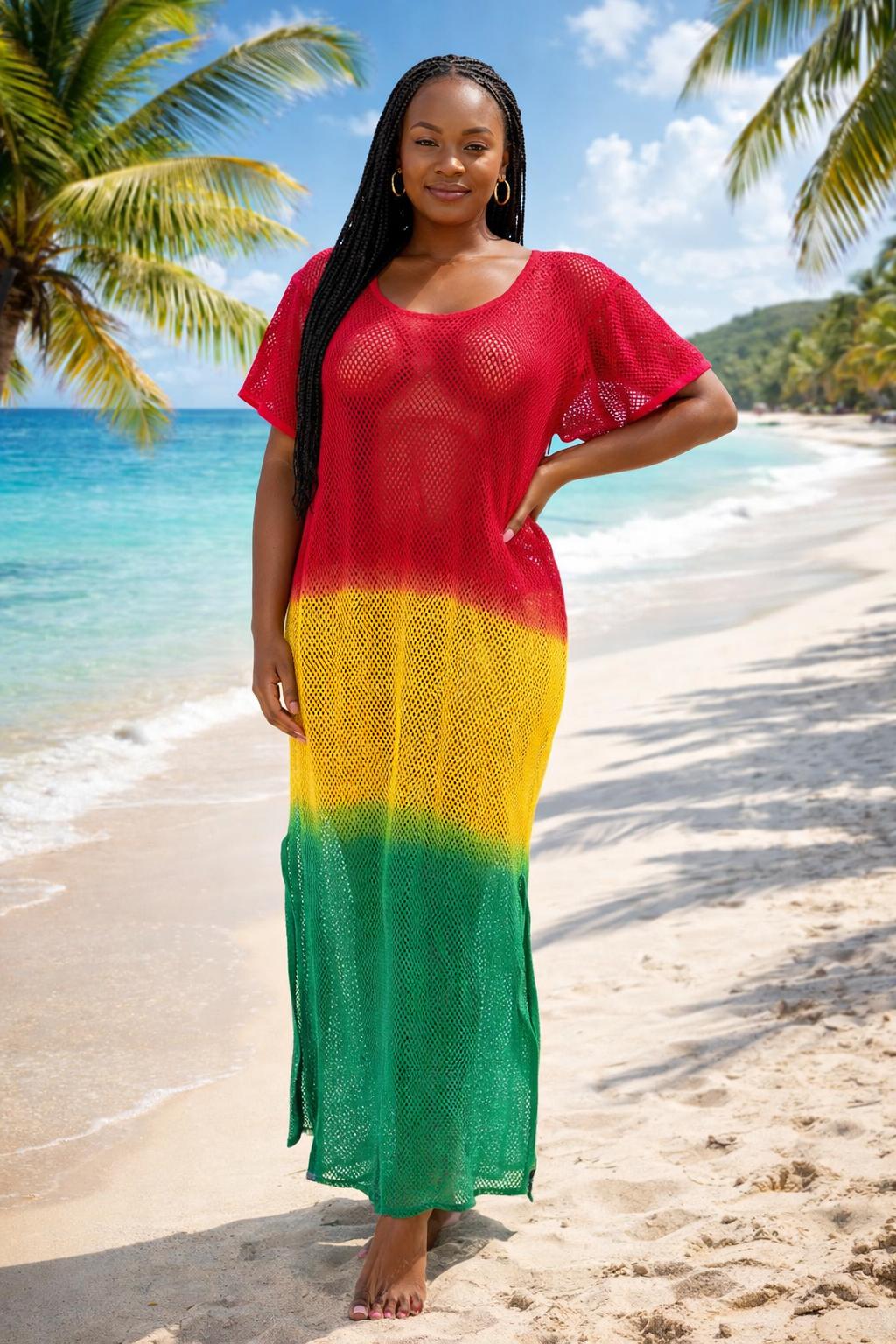 rasta mesh dress Rasta Ruche Beaded Dress L / Polyester / Multicolor