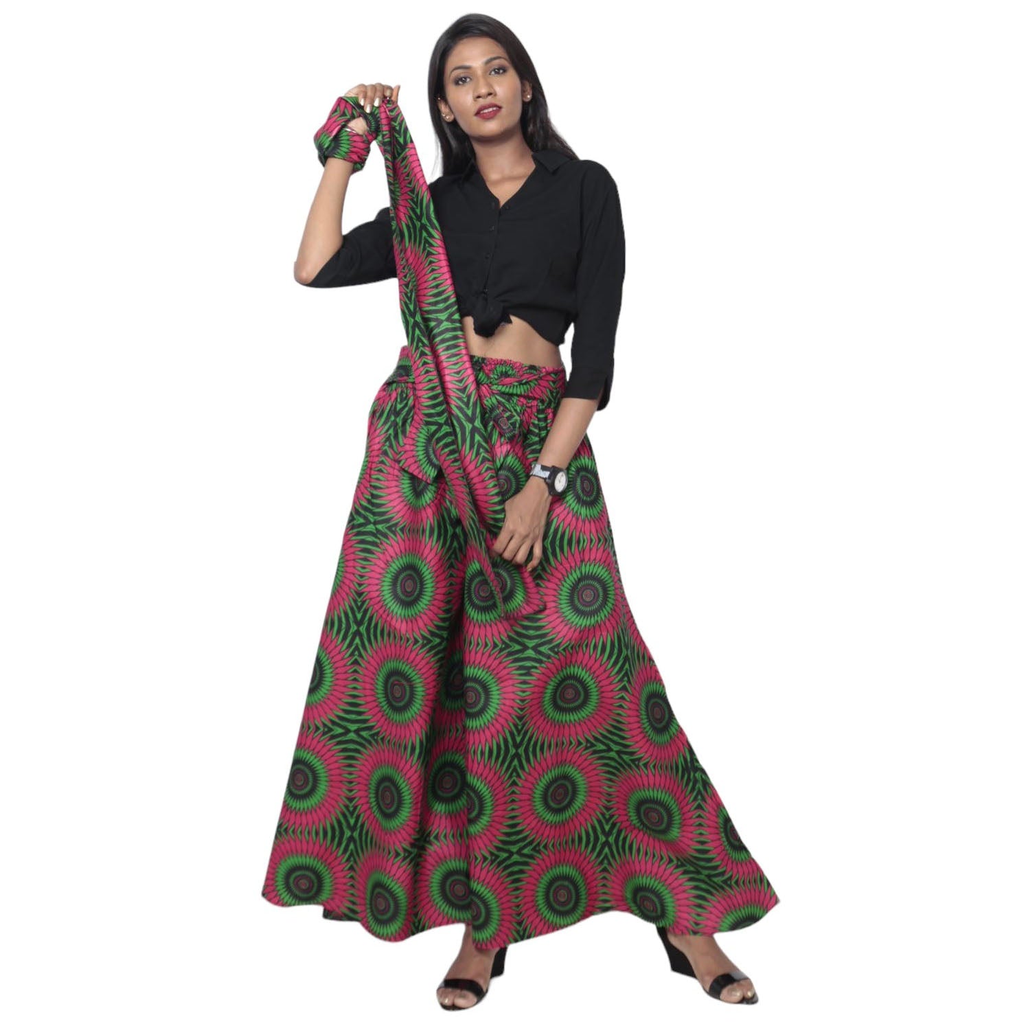 Women's African Printed Palazzo Pants with Tie Waist -- FI-50