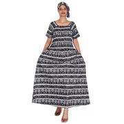 Women's Printed Smocking Short Sleeve Maxi Dress - FI-50071