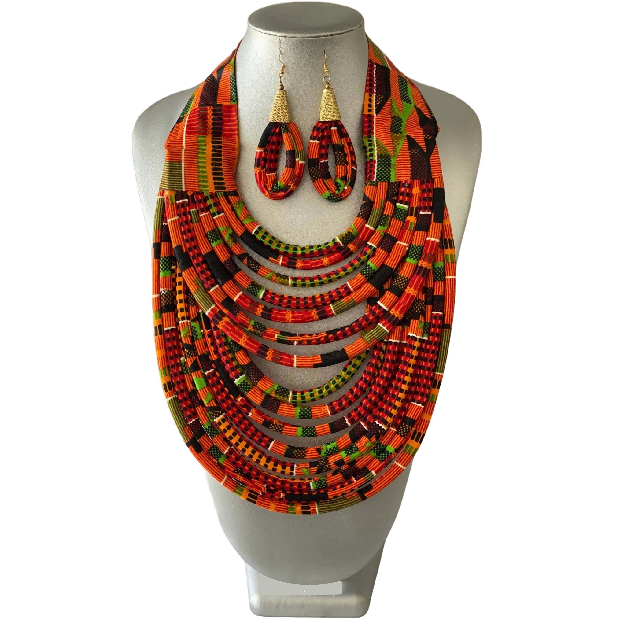 Kente African Print Fabric Multi Layer Strand Necklace – African-Stars