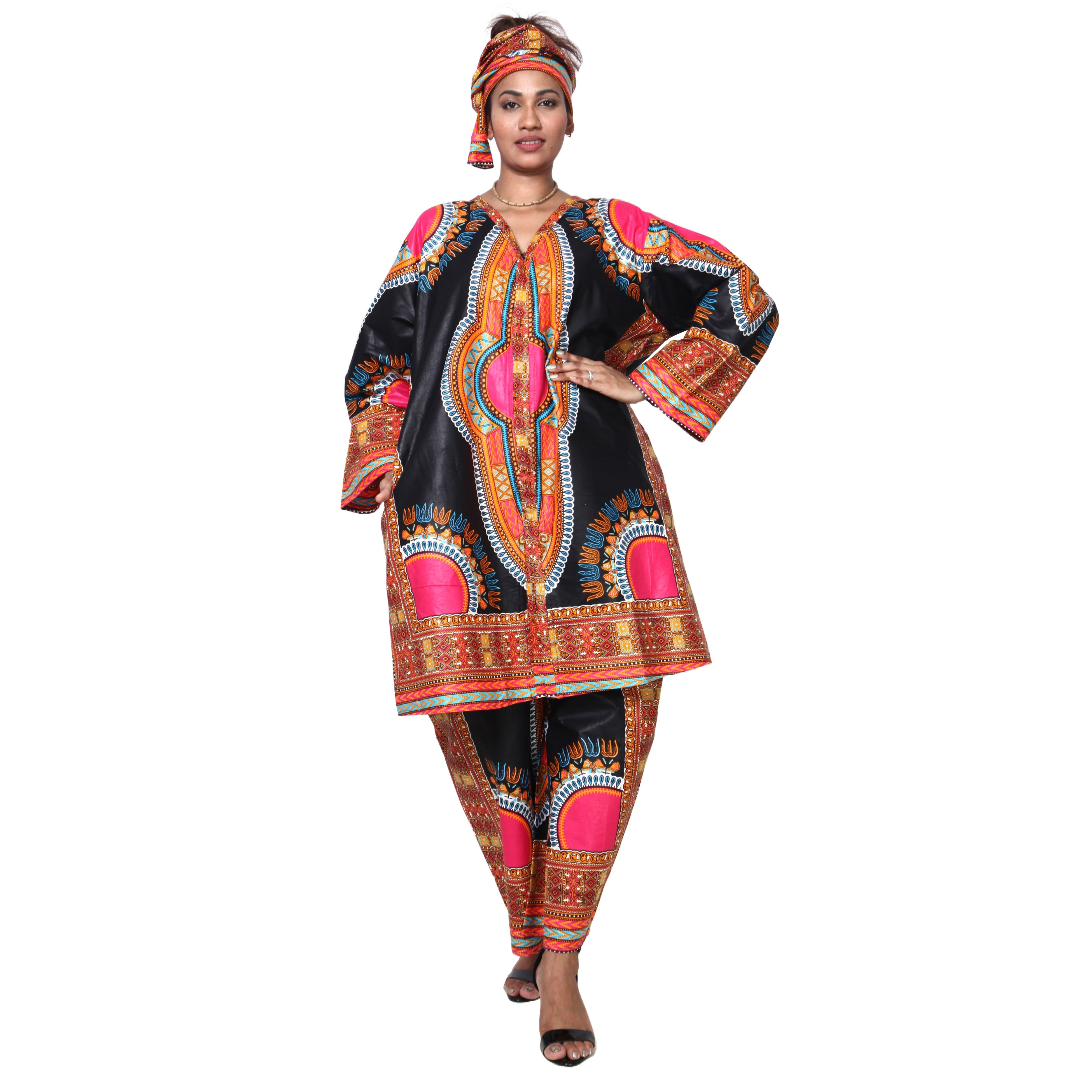 dashiki women's dress Women's Dashiki Tunic Top And Matching Pants Set -- Fi-4049