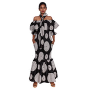 Women's Off Shoulder Short Sleeve Smocking Maxi Dress -- FI-P50077 HS