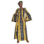 Women's Long Bell Sleeve Smocking Maxi Dress -- FI-50072