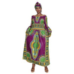 African Women's Dashiki Long Sleeve Maxi Dress with Smocking