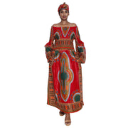 African Women's Dashiki Long Sleeve Maxi Dress with Smocking