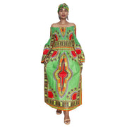 African Women's Dashiki Long Sleeve Maxi Dress with Smocking -- FI-5007FS