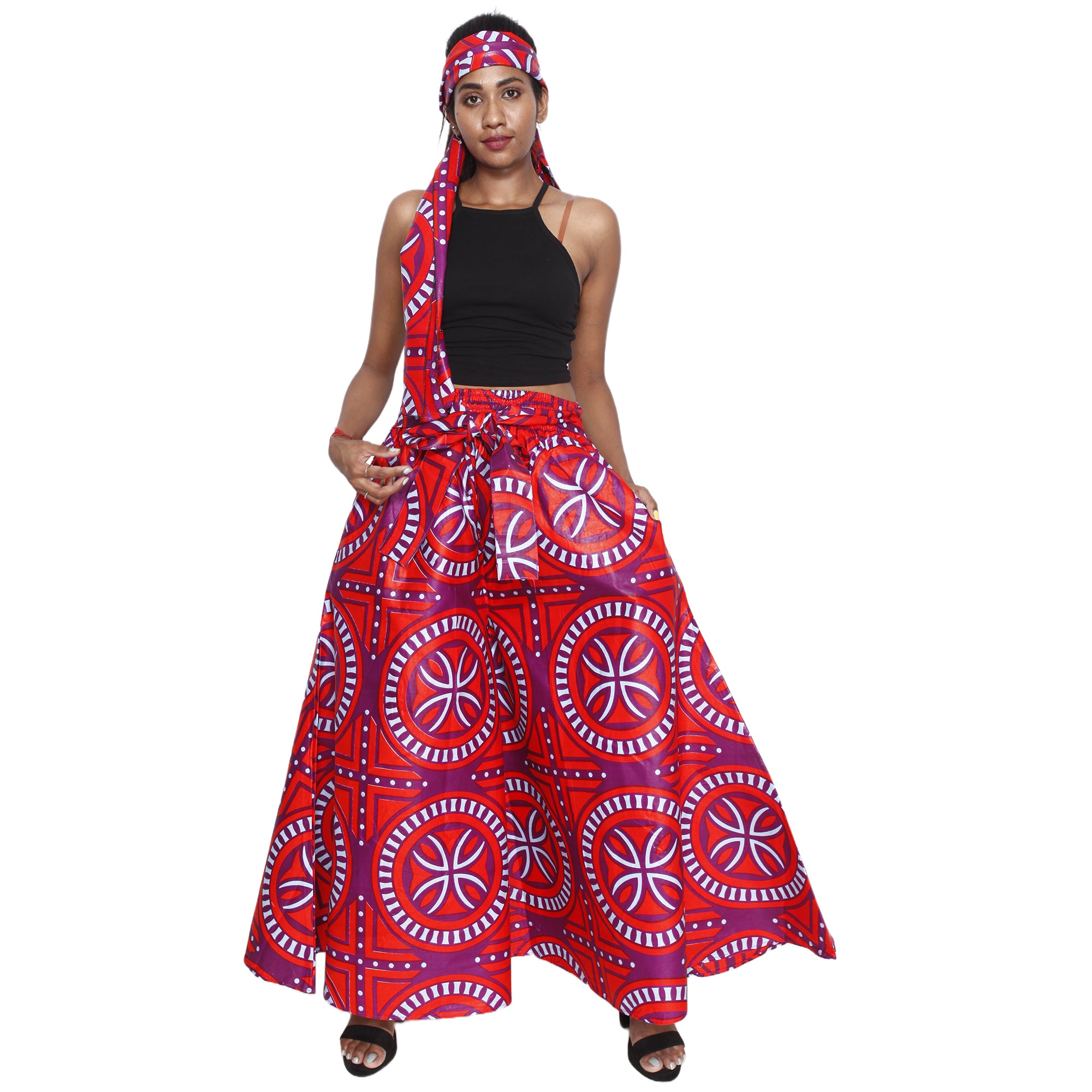 Women's Printed Palazzo Pants with Matching Headwrap