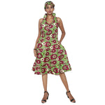 Women's 3 Button Halter Midi Smocking Dress -- FI-3028S
