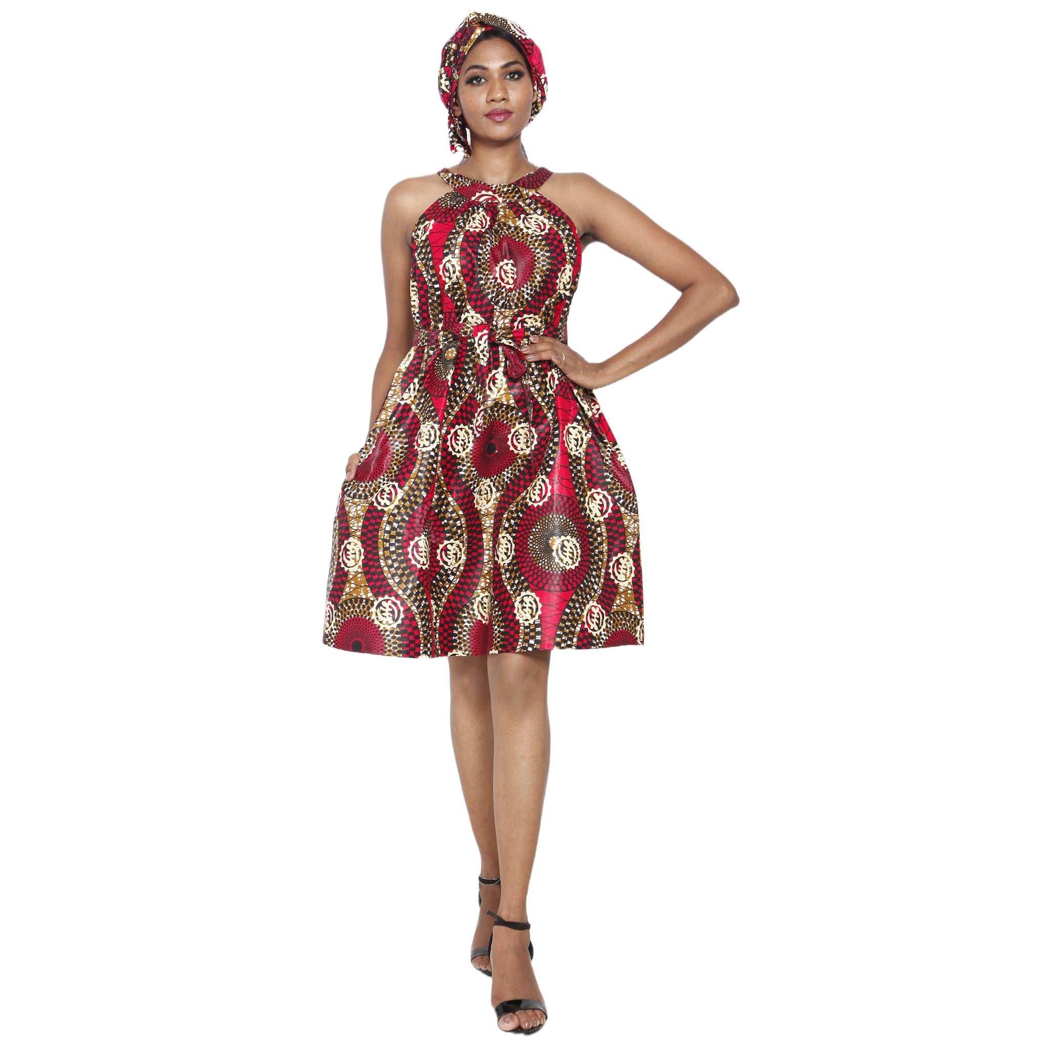 Women's African Print Halter Mini Dress -- Fi-p286 Women's African Print Halter Mini Dress -- Fi-p286