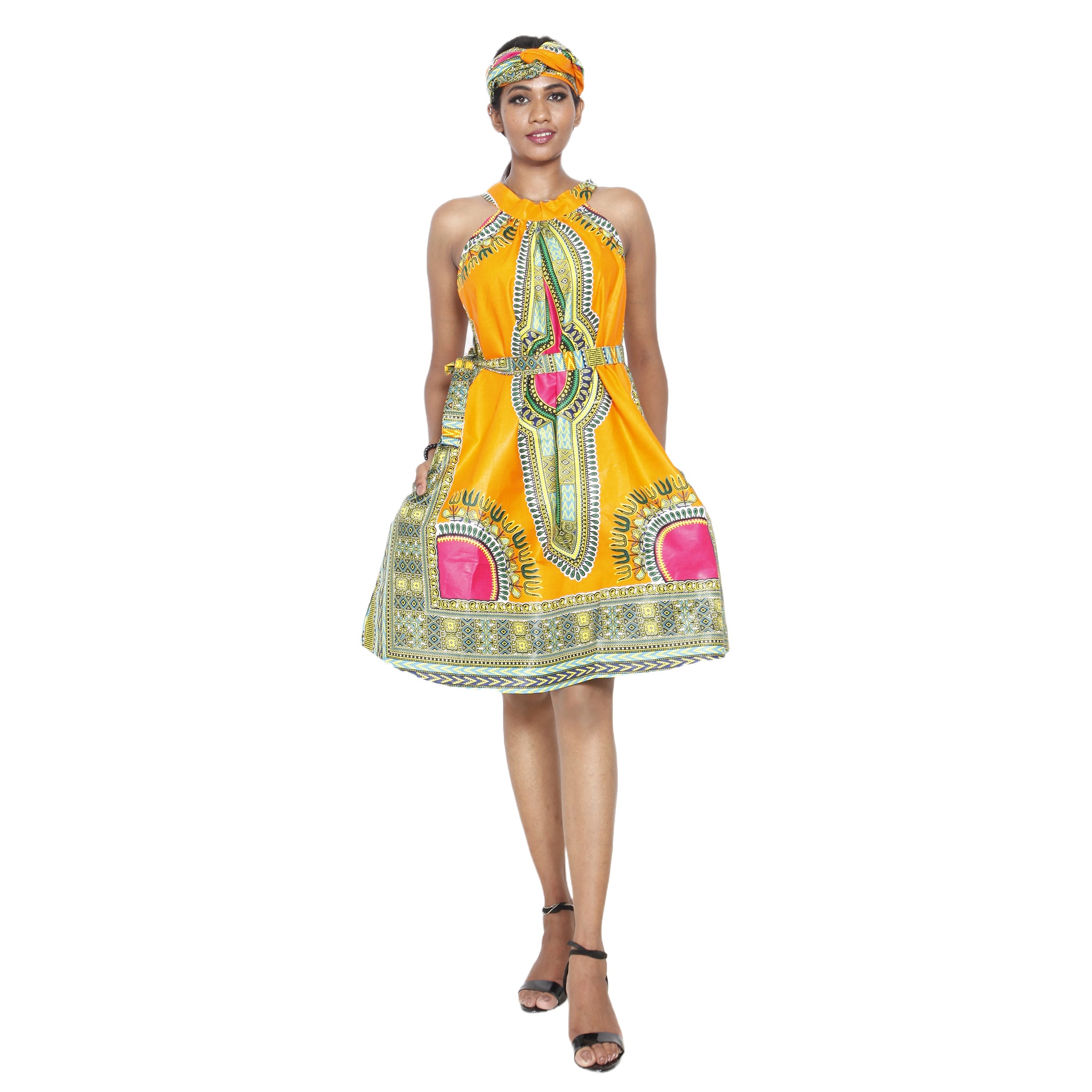 women's dashiki dress Women's Dashiki Halter Neck Mini Dress -- Fi-286