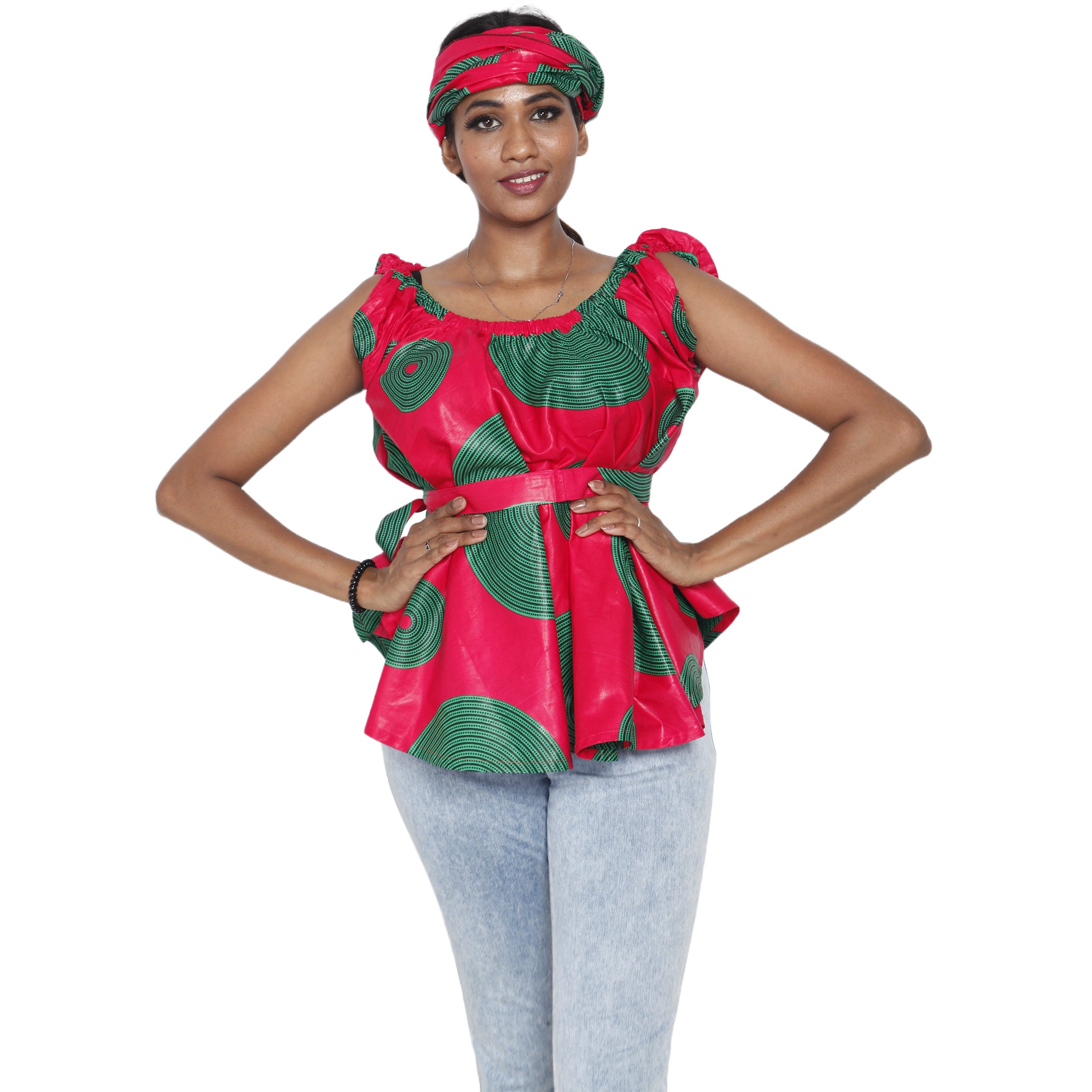 Women's African Printed Short Sleeve Peplum Top FI-2033