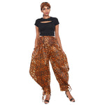 Women's High Waisted Printed Baggy Pants With Tie - FI-140