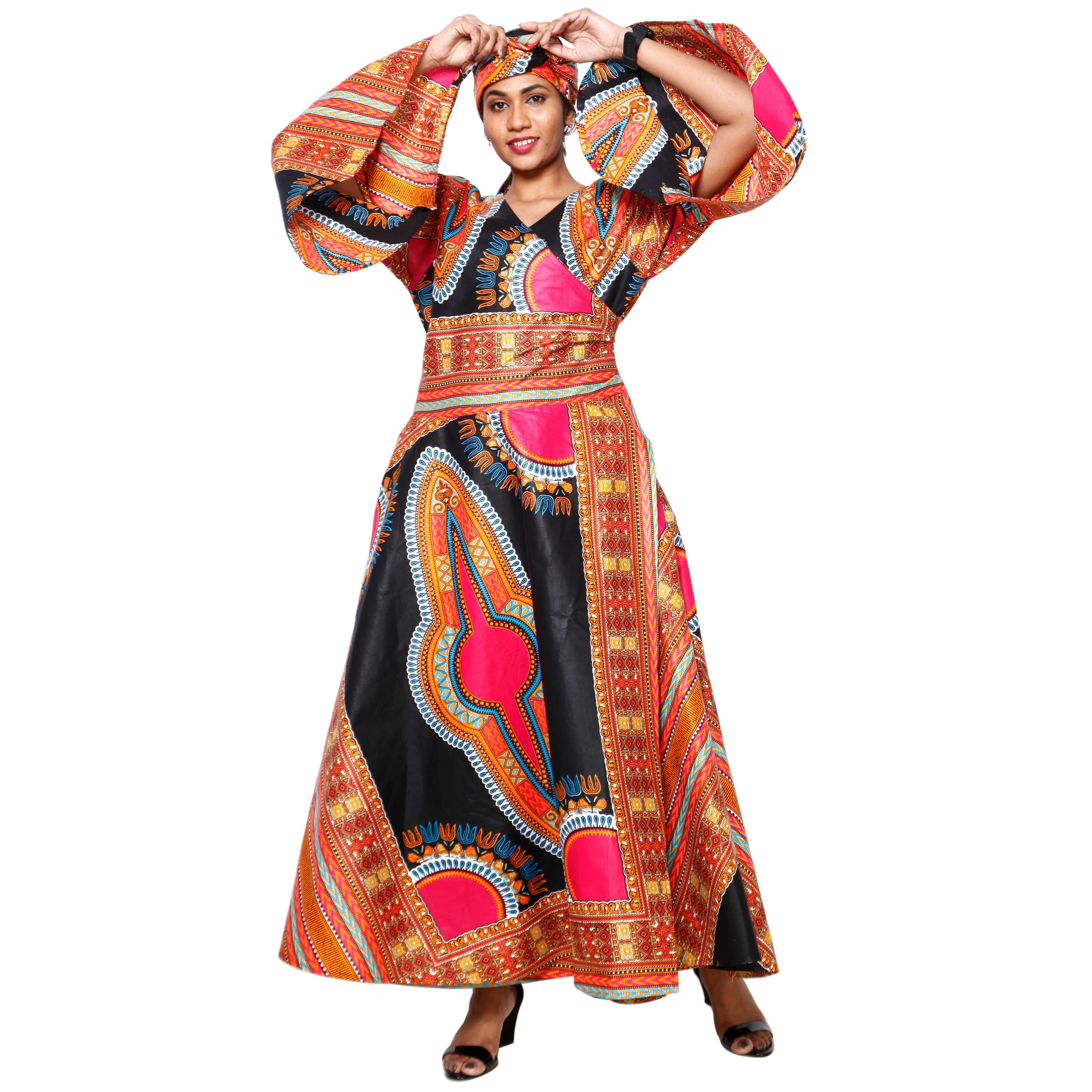 Women's Dashiki Long Sleeve Maxi Wrap Dress -- Fi-d56d Women's Dashiki Long Sleeve Maxi Wrap Dress -- Fi-d56d
