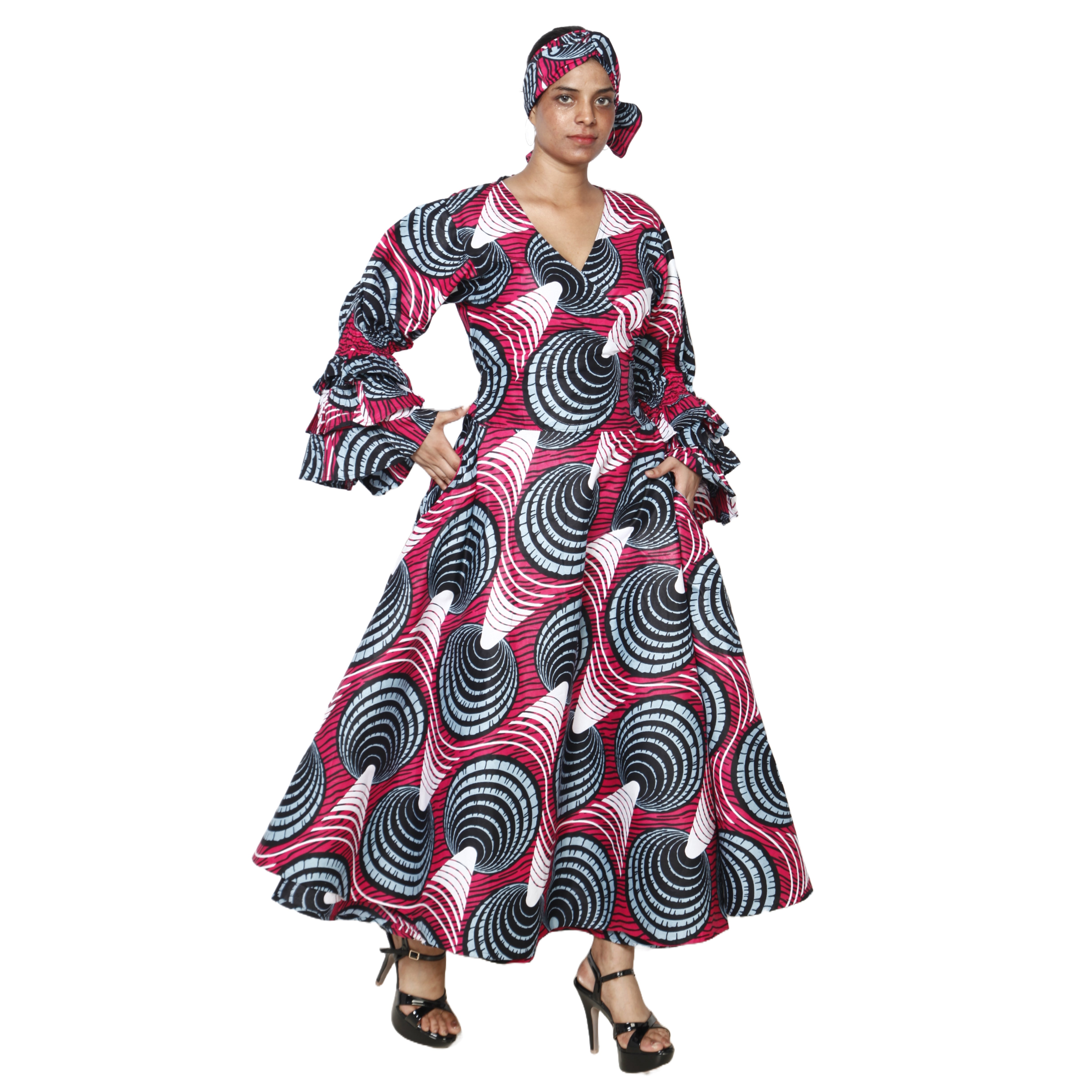Women's Tiered Frill Sleeve Wrap Dress - FI-70