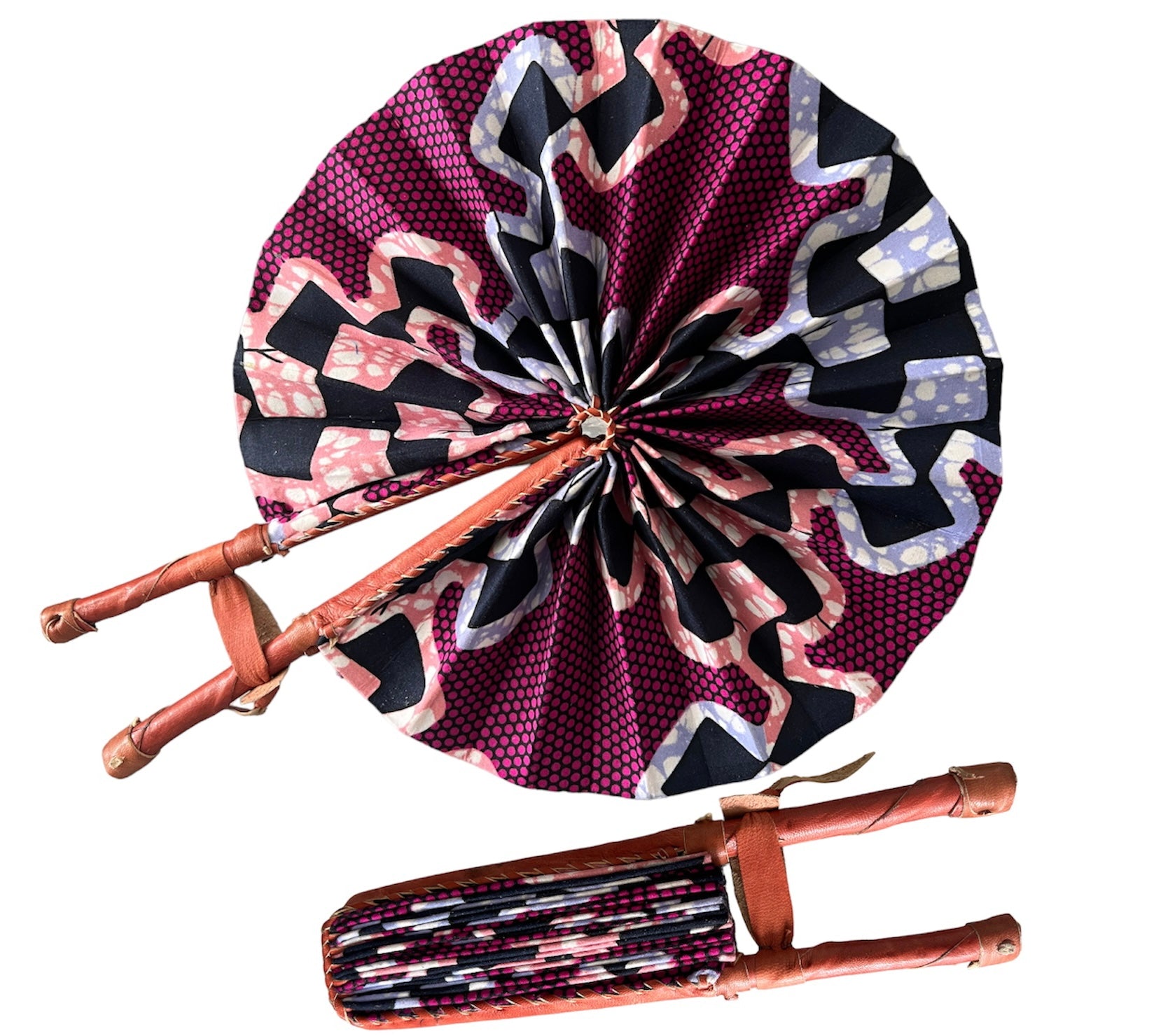 African Fabric Folding Fans -- Set of 12