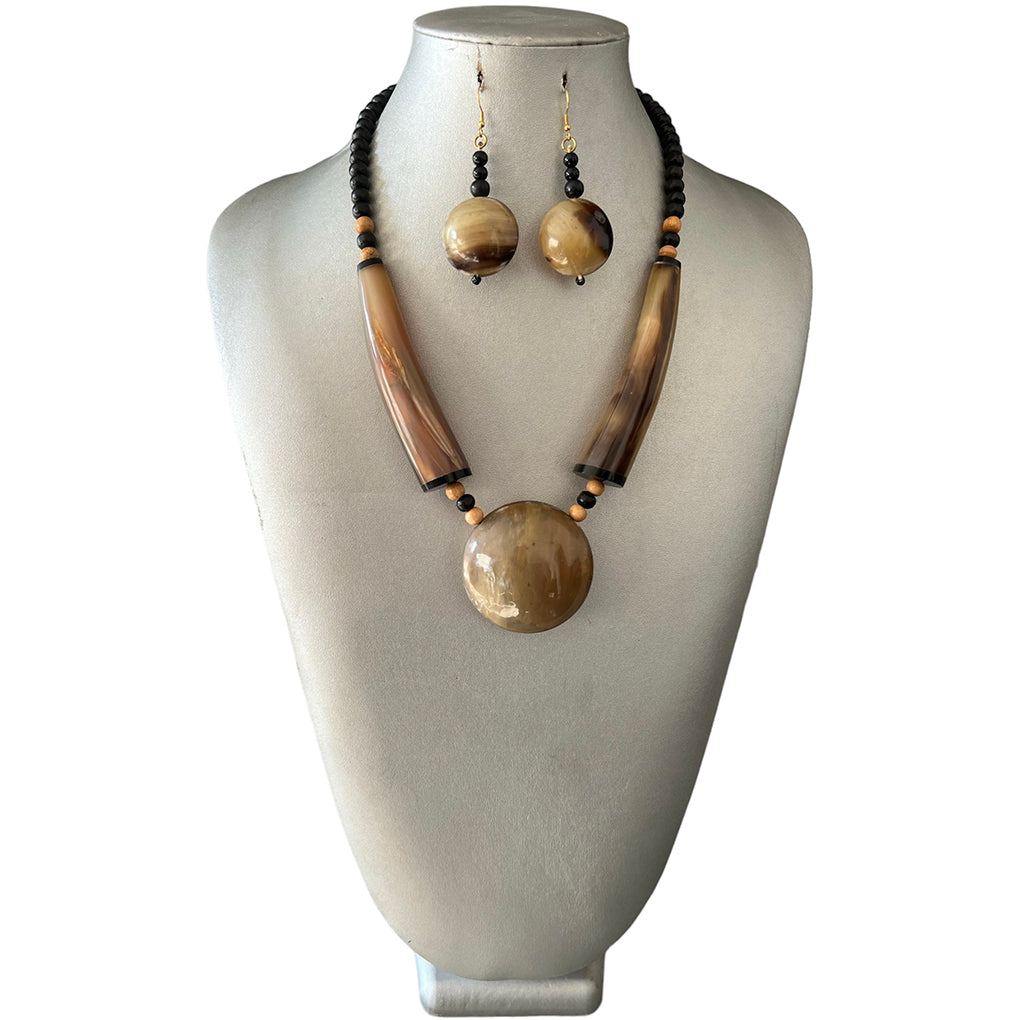 African Tribal Wooden Necklace and Earrings Set