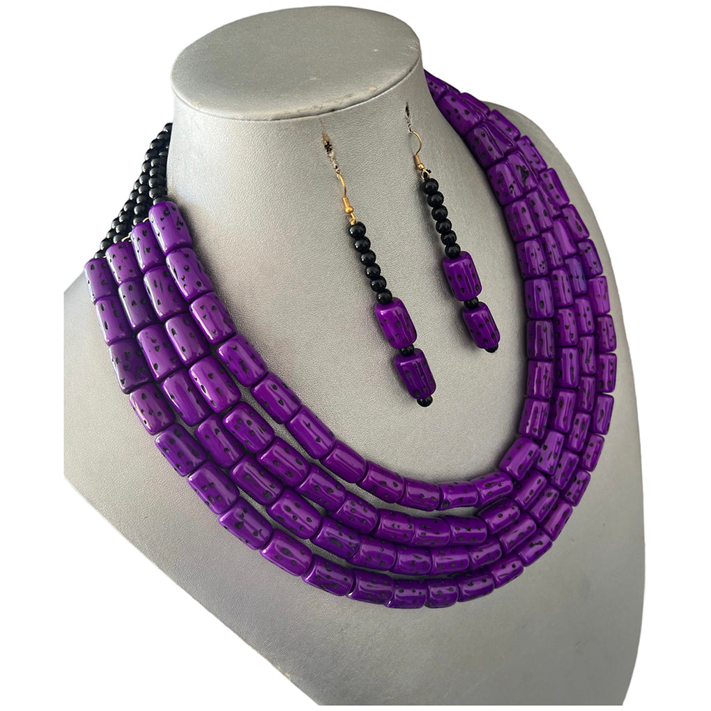 Women's Multi Layer Beaded Necklace Set -- Solid Color