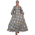 Women's Printed Long Sleeve Maxi Wrap Dress with Scarf - FI-P6203