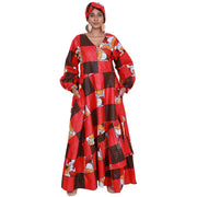 Women's Printed Long Sleeve Maxi Wrap Dress with Scarf - FI-P6203
