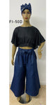 Women's Denim Palazzo Pants with Tie - FI-50D