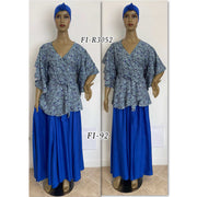 Women's African Short Sleeve Wrap Blouse and LONG Skirt Set - Blue