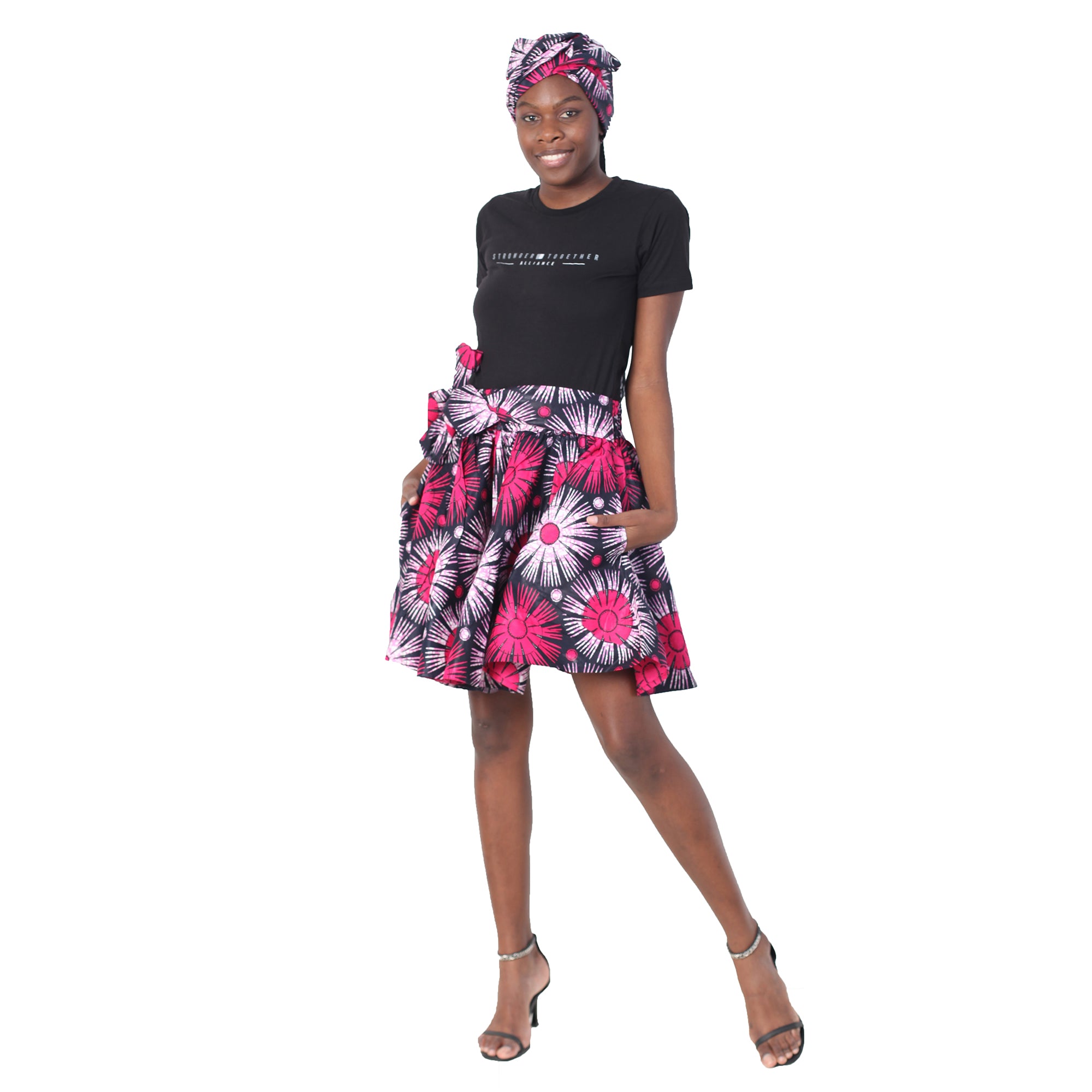 Women's African Printed Mini Skirt with Tie Waist -- FI-51P