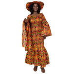 Women's Off Shoulder Smocking Mermaid Style Maxi Dress with Hat -- FI-50075P
