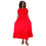 Women's Rayon Smocking Short Sleeve Dress with Headwrap -- FI-R50071
