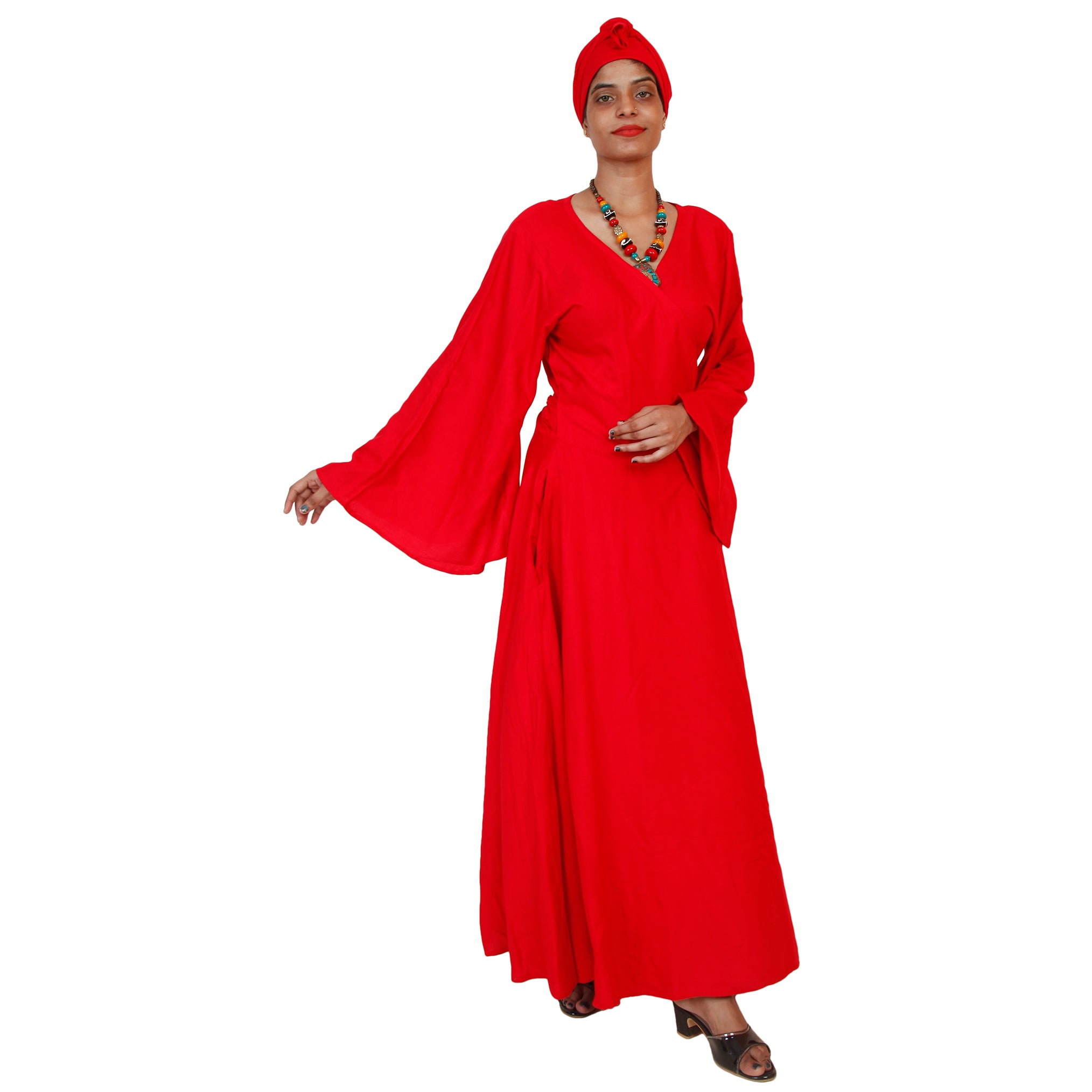 Women's Long Sleeve Rayon Wrap Dress -- FI-56 Rayon