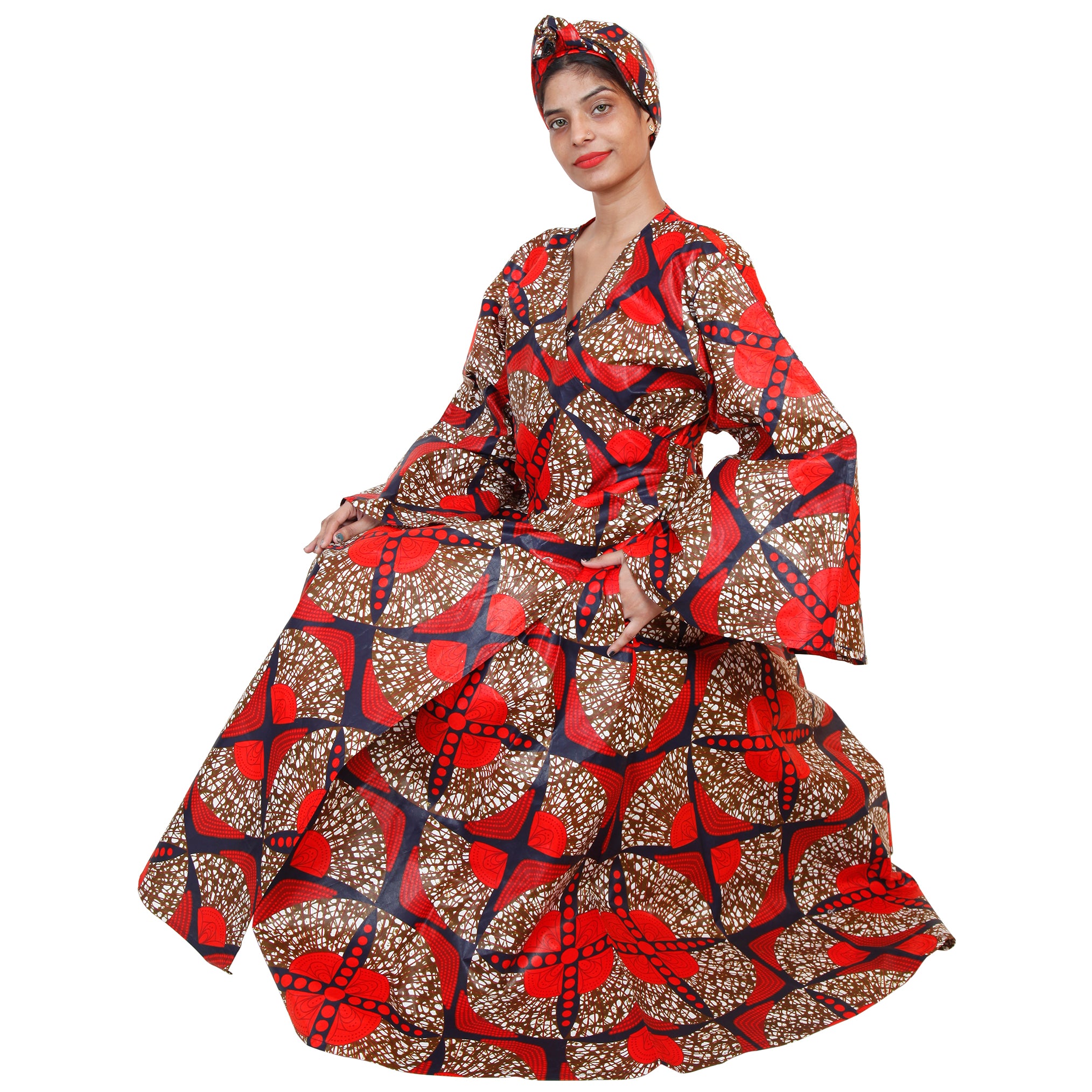 Women's African PLUS Size Long Sleeve Wrap Maxi Dress