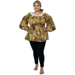 Women's Printed Off Shoulder Peplum Tunic with Smocking - FI-2039