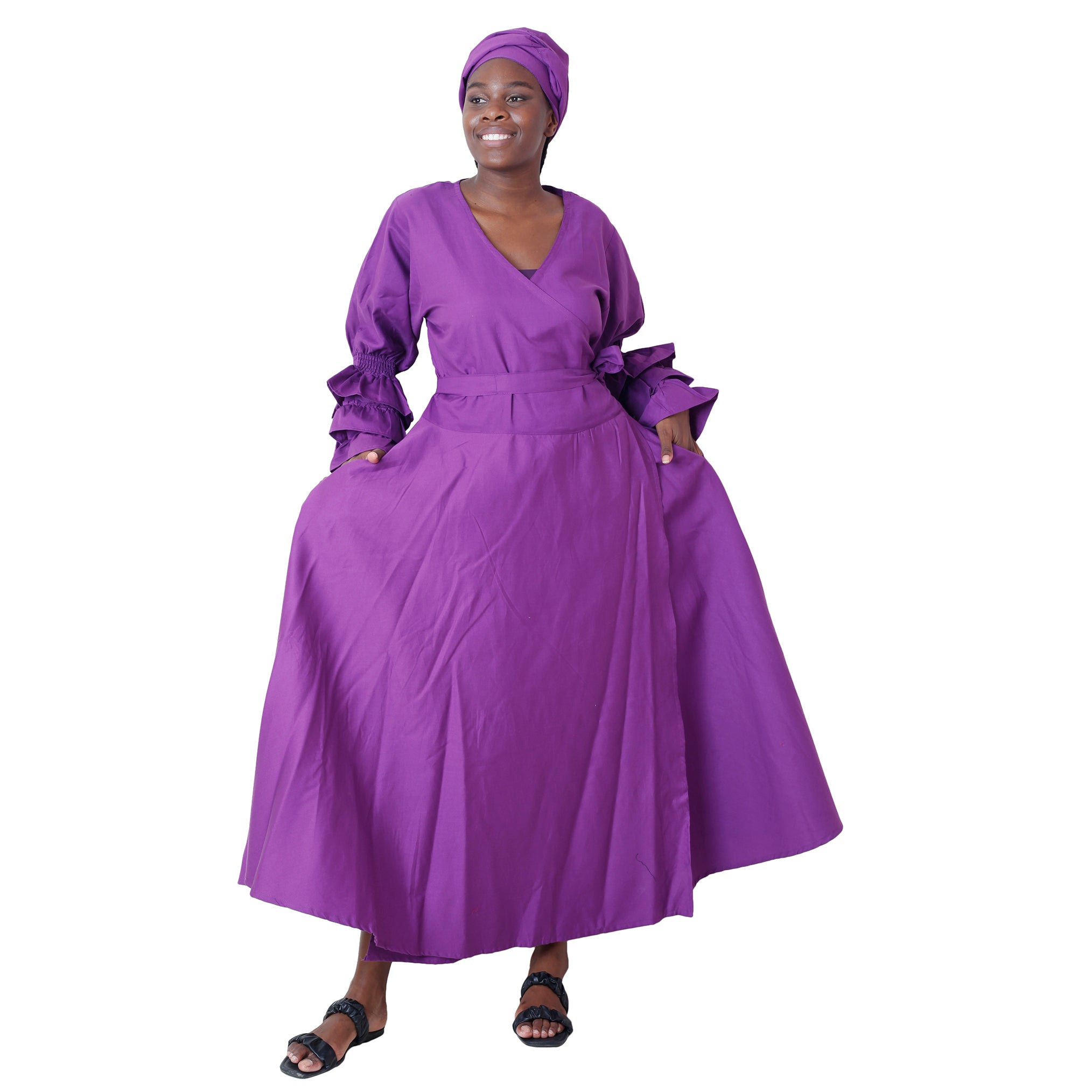 Women's Denim Ruffle Sleeve Wrap Dress -- Fi-Dn70 FS Women's Denim Ruffle Sleeve Wrap Dress -- Fi-Dn70 FS