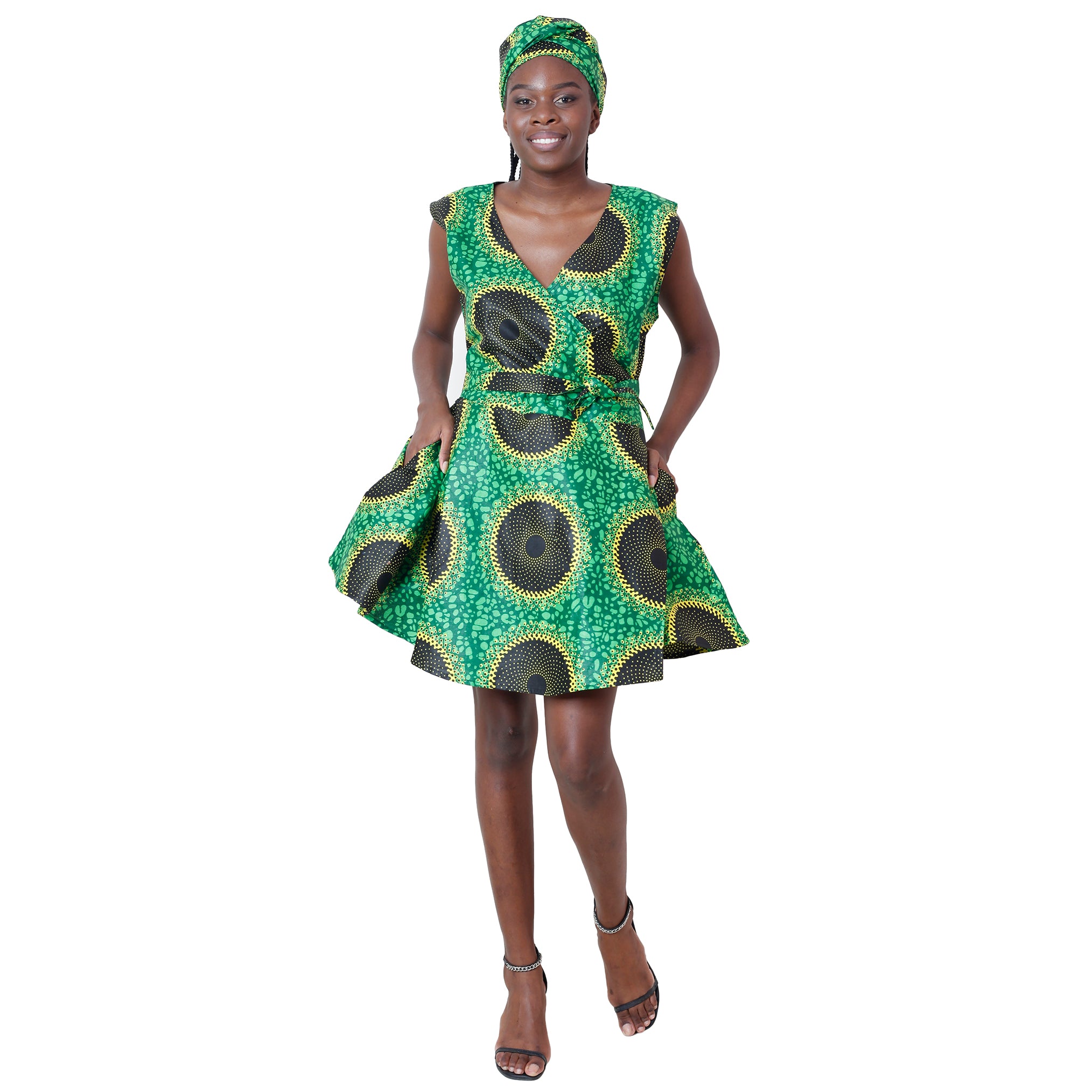 african wrap dress Women's African Print Sleeveless Mini Wrap Dress -- Fi-3051
