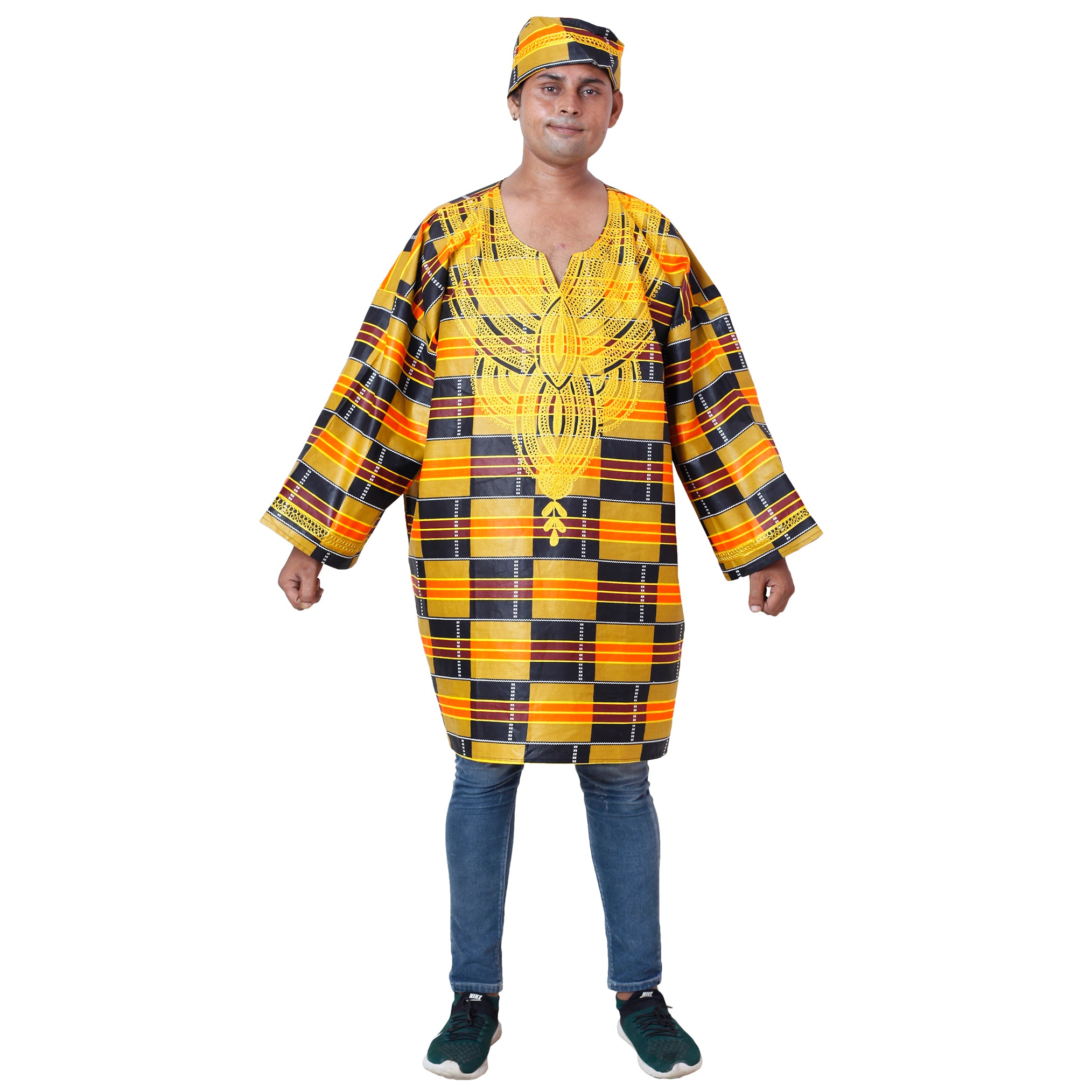 Men's African Print Super Plus Size Shirt with Hat -- FI-P15