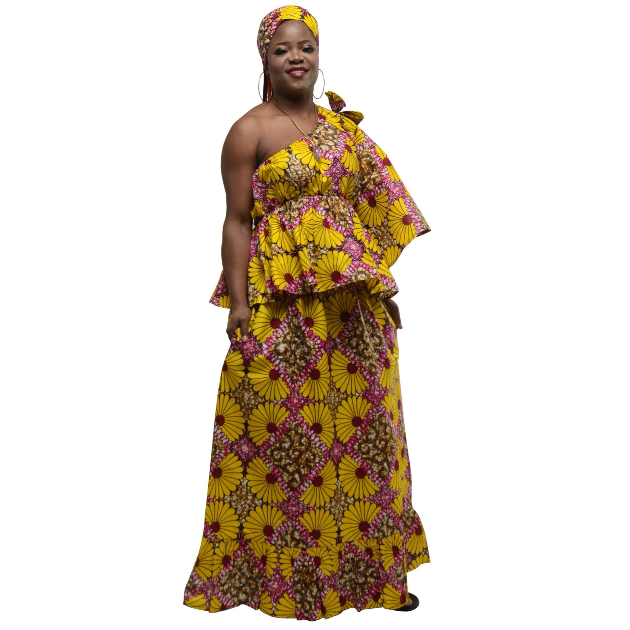Women's African One Shoulder Shirt and Skirt Set