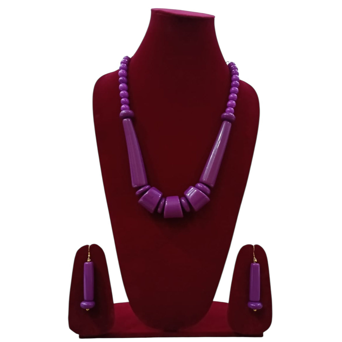 Women's Wooden Beaded Necklace Set with Drop Earrings