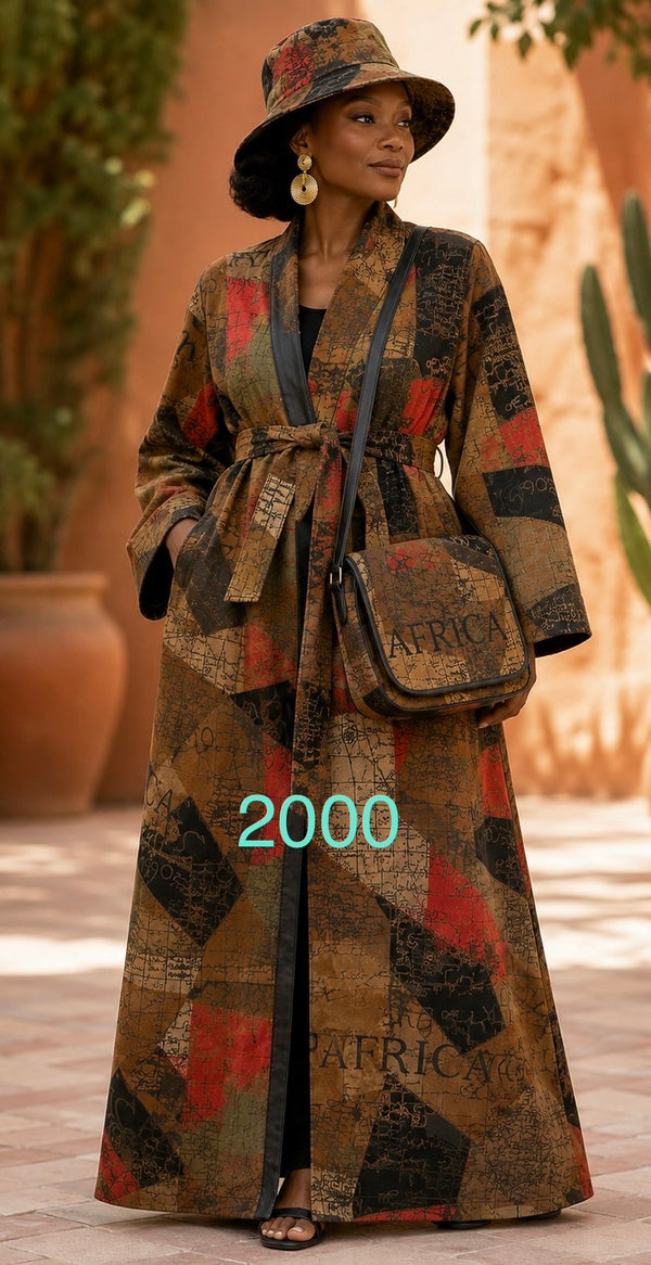 African Suede Robe Jacket with Matching Purse and Hat -- 2000