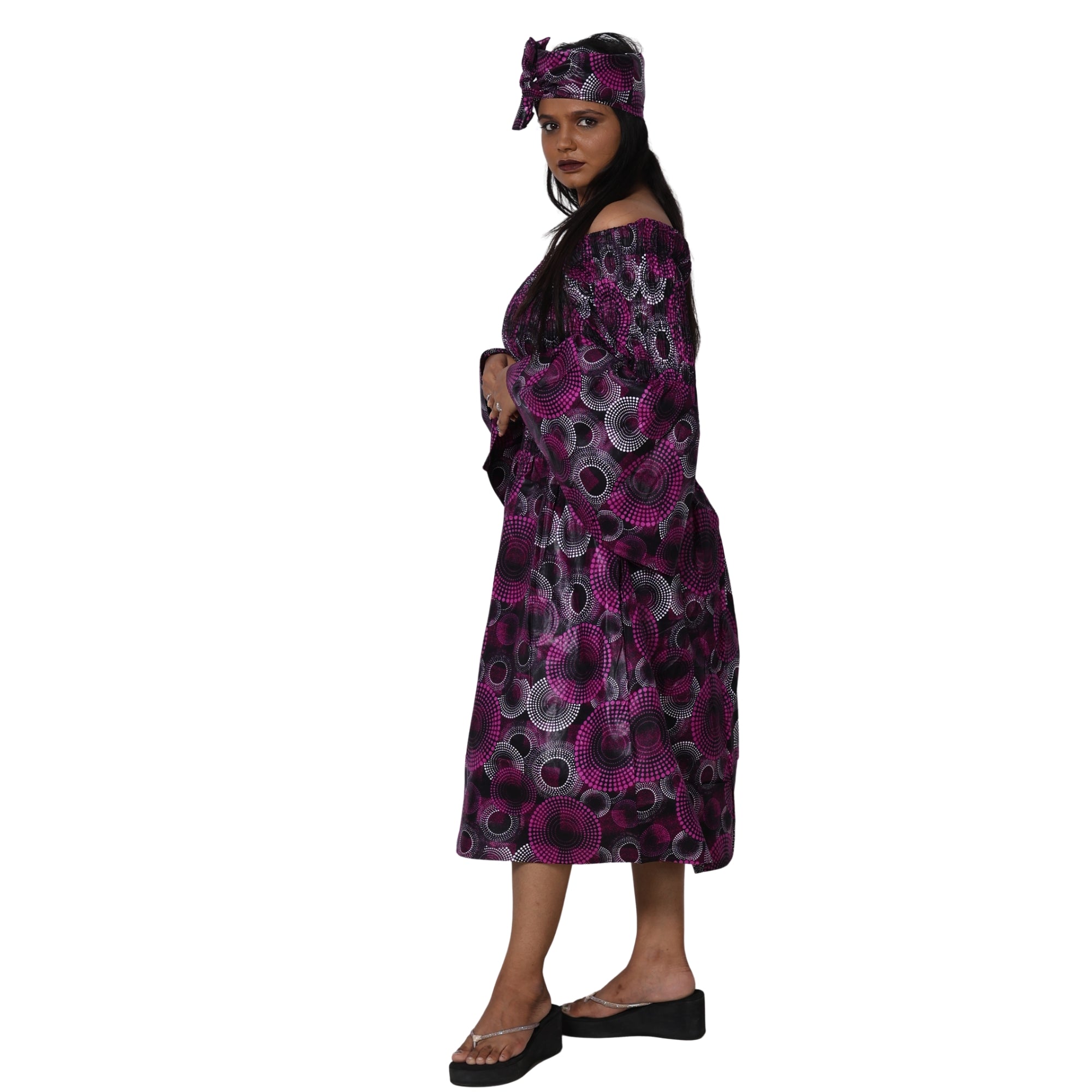 Women's Long Sleeve Smocking Short Dress with Bell Sleeves -- FI-50073