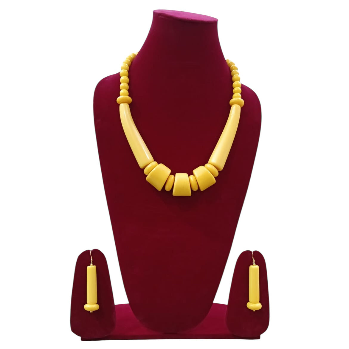 Women's Wooden Beaded Necklace Set with Drop Earrings
