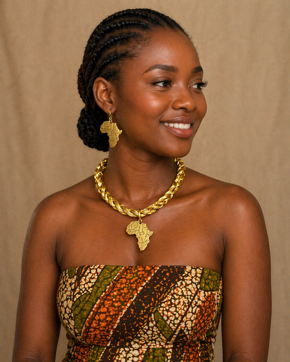Gold Chain African Pendant Necklace Set