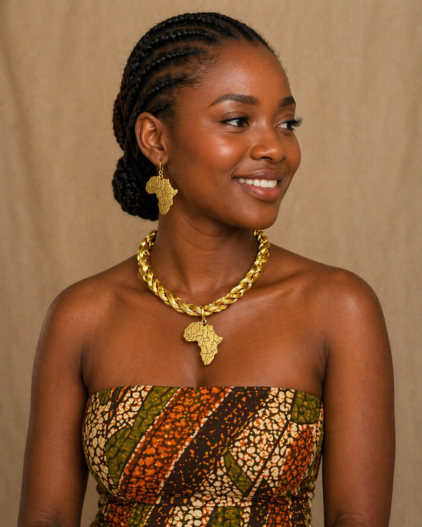 Gold Chain African Pendant Necklace Set