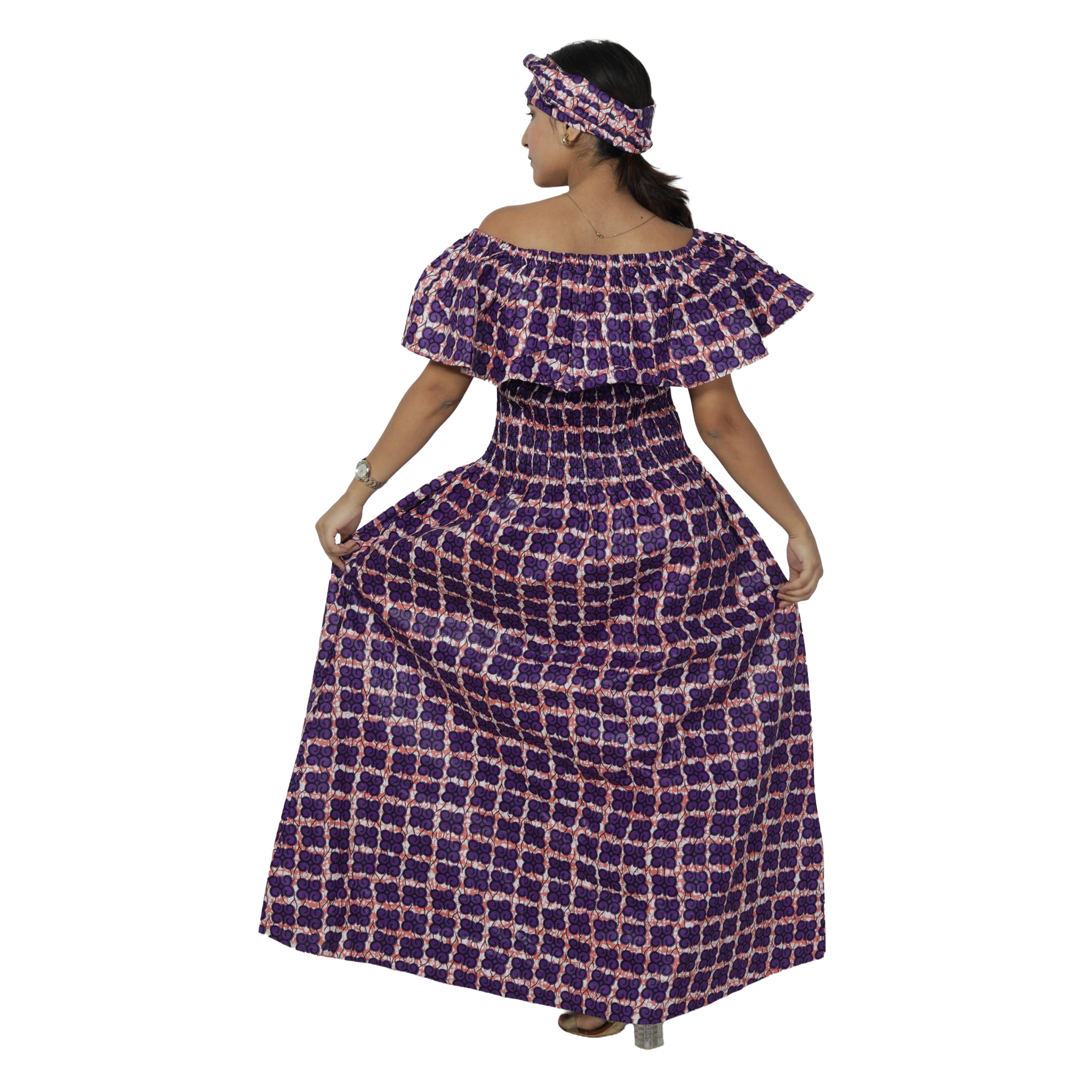 Women's Off Shoulder Smocking Maxi Dress -- FI-3014