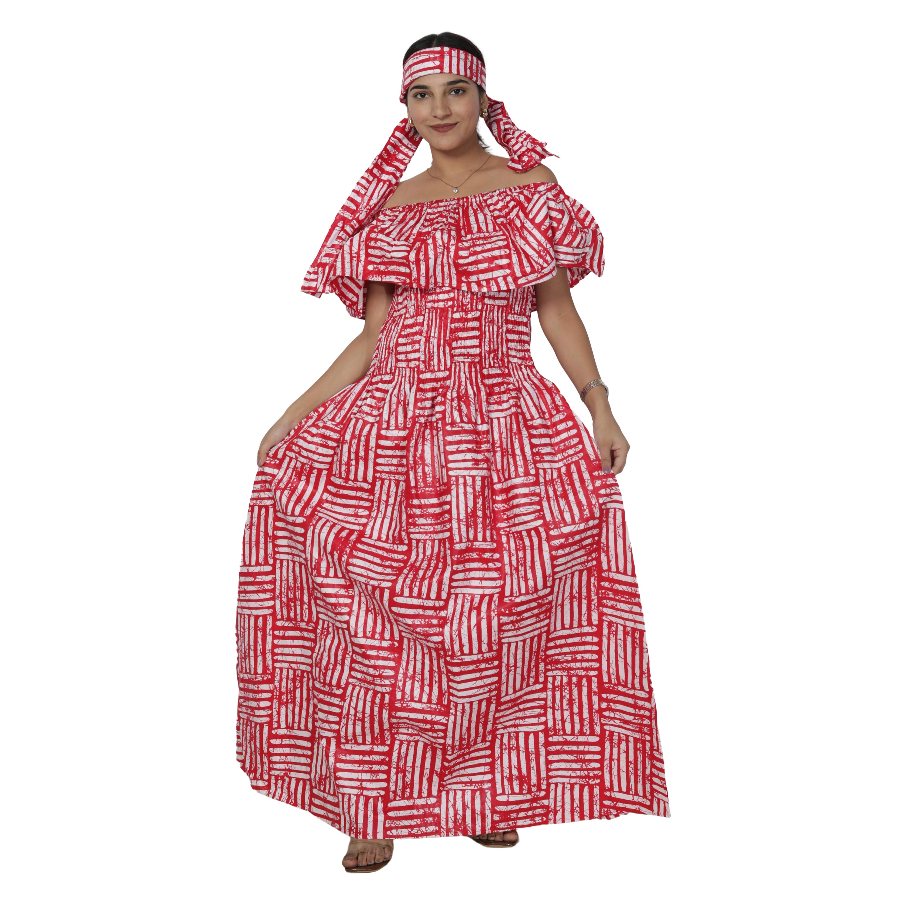 Women's Off Shoulder Smocking Maxi Dress -- FI-3014