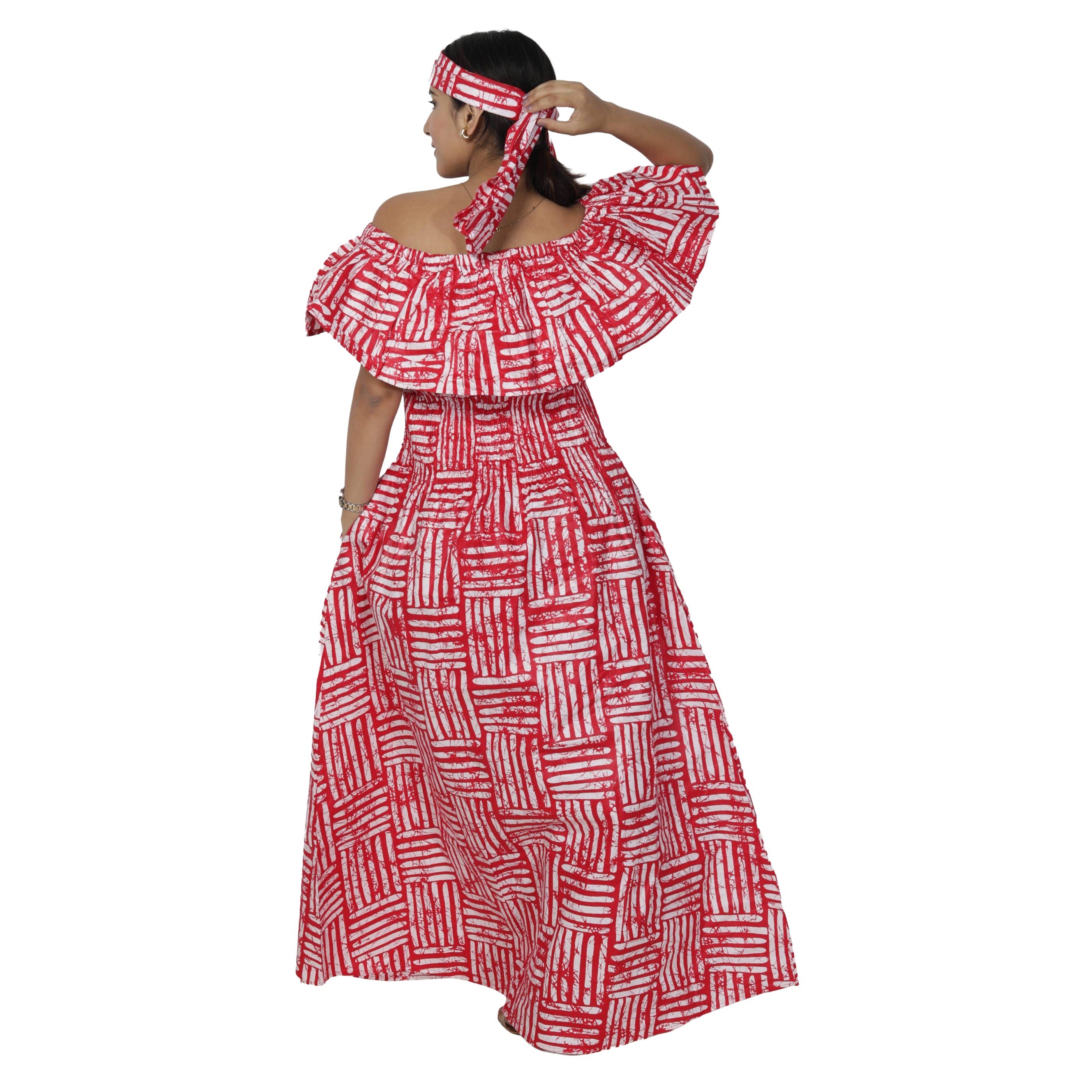 Women's Off Shoulder Smocking Maxi Dress -- FI-3014