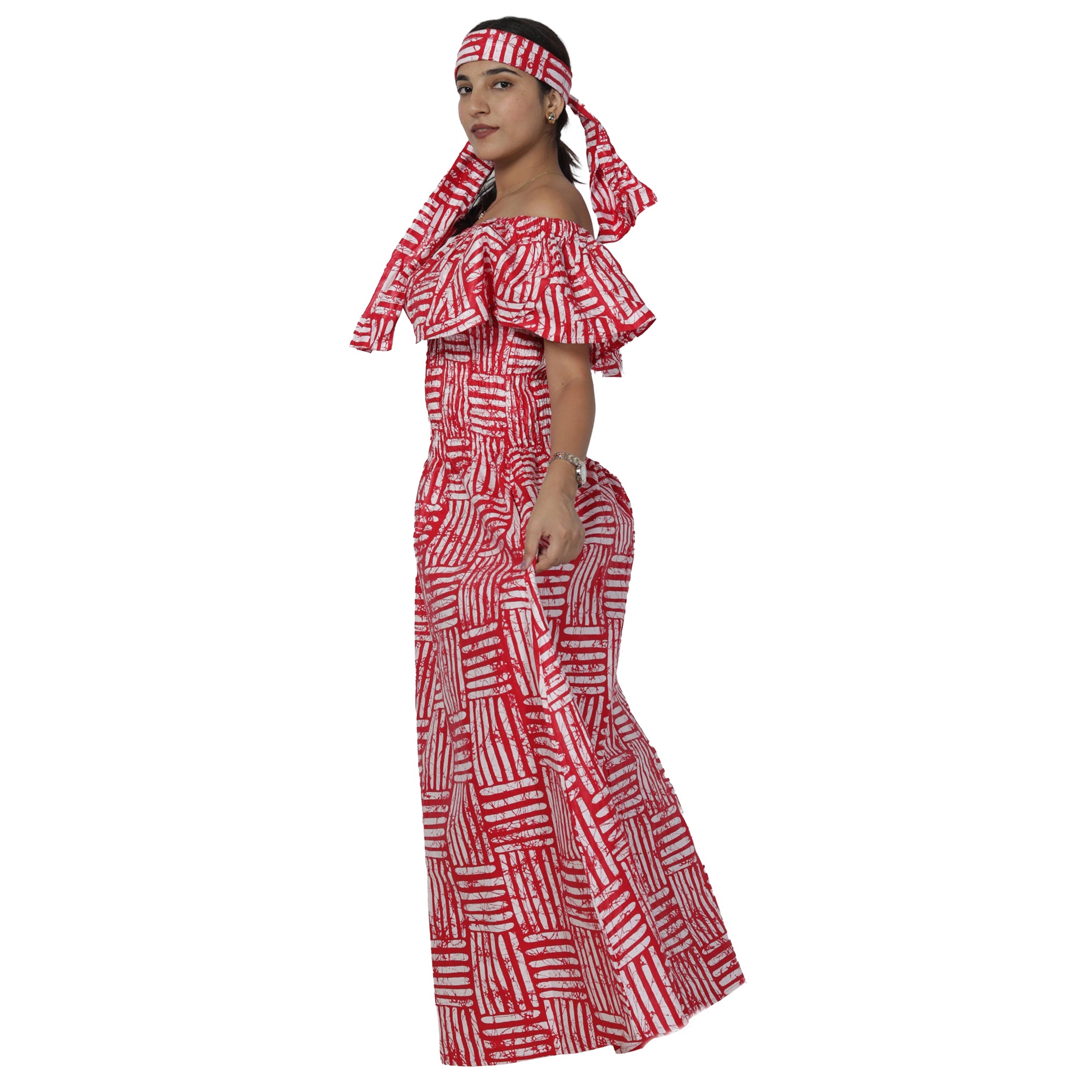 Women's Off Shoulder Smocking Maxi Dress -- FI-3014